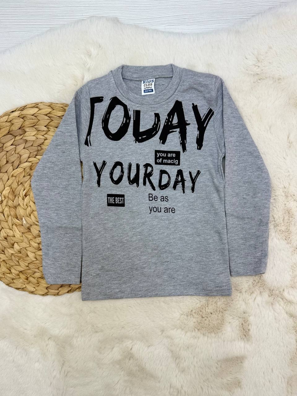 5-10 Yaş Today Yourday Baskılı Erkek Sweatshirt - GRİ