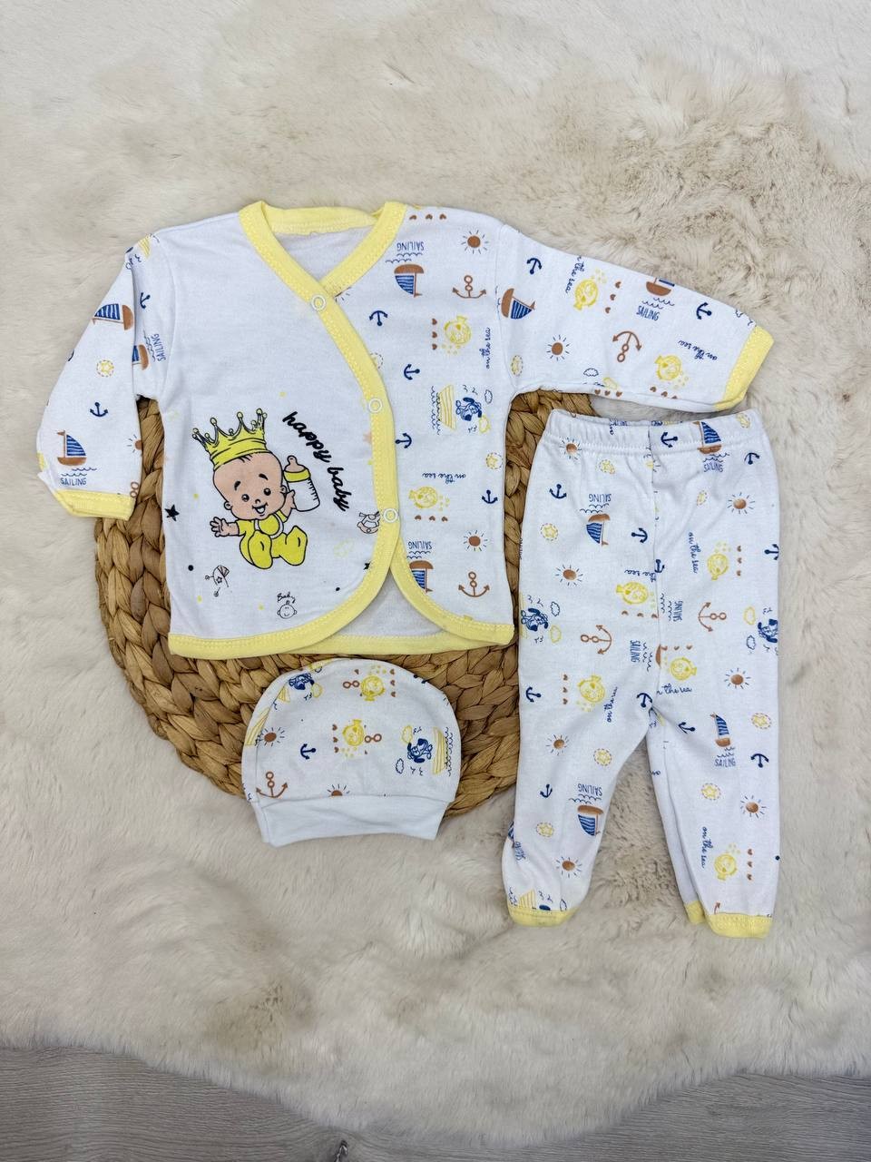 0-3 Ay Happy Baby Şapkalı 3 lü Takım - SARI