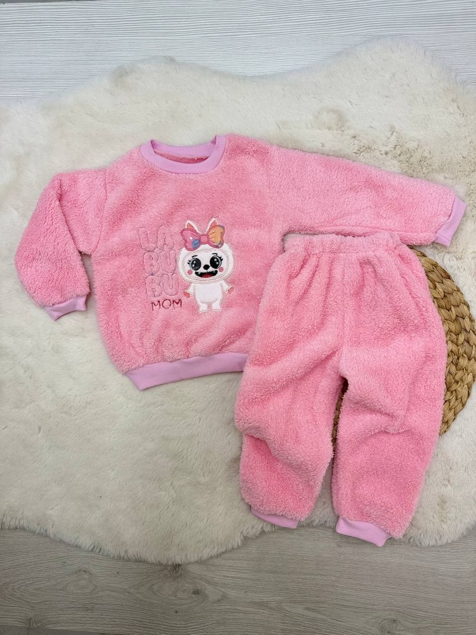 1-5 Yaş Labubu Nakışlı Peluş Kız Takım - PEMBE