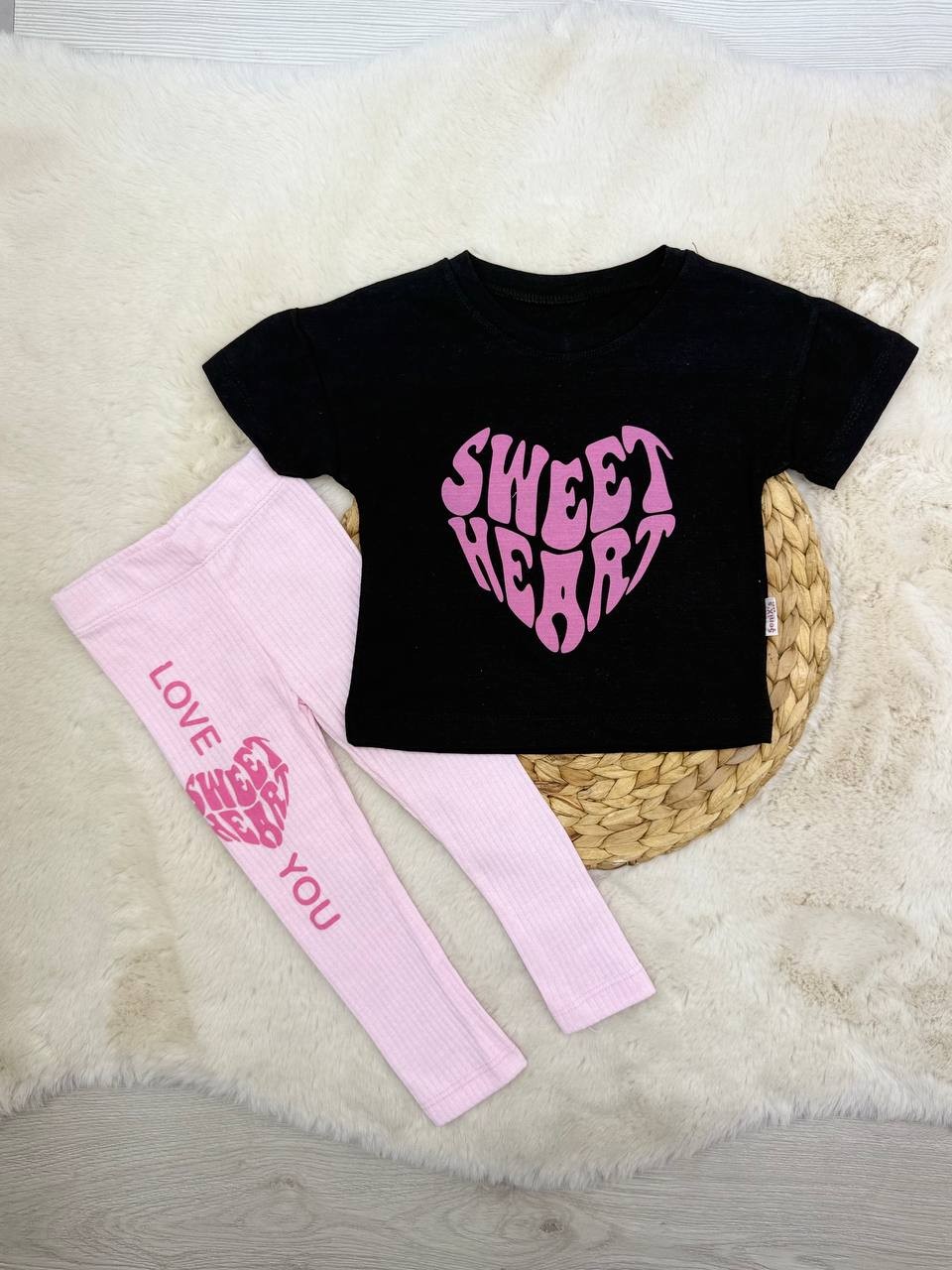 9 Ay-8 Yaş Sweet Heart Baskılı Taytlı Takım - PEMBE