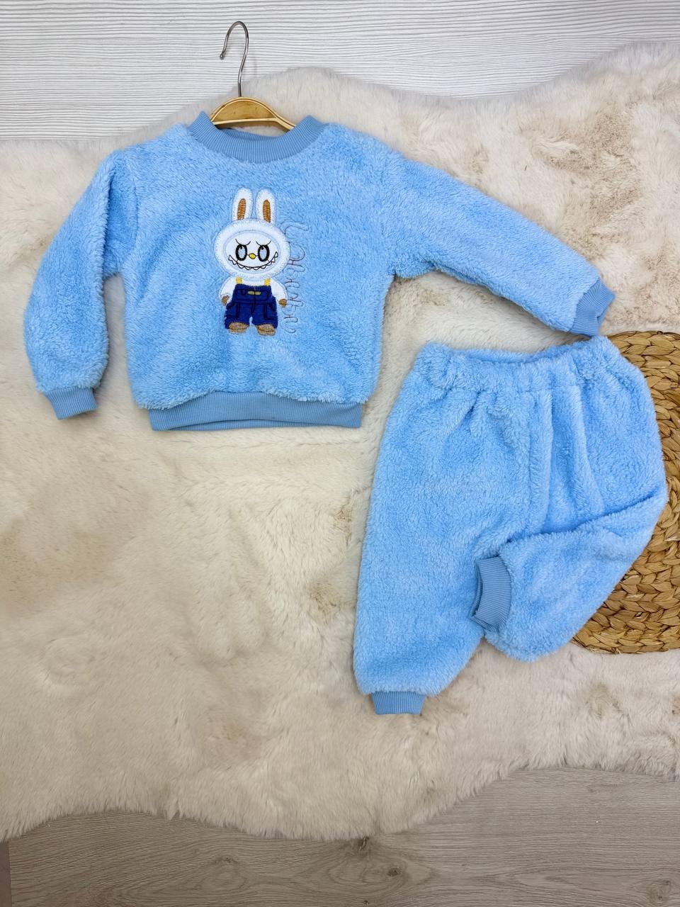 1-5 Yaş Labubu Nakışlı Peluş Takım - MAVİ