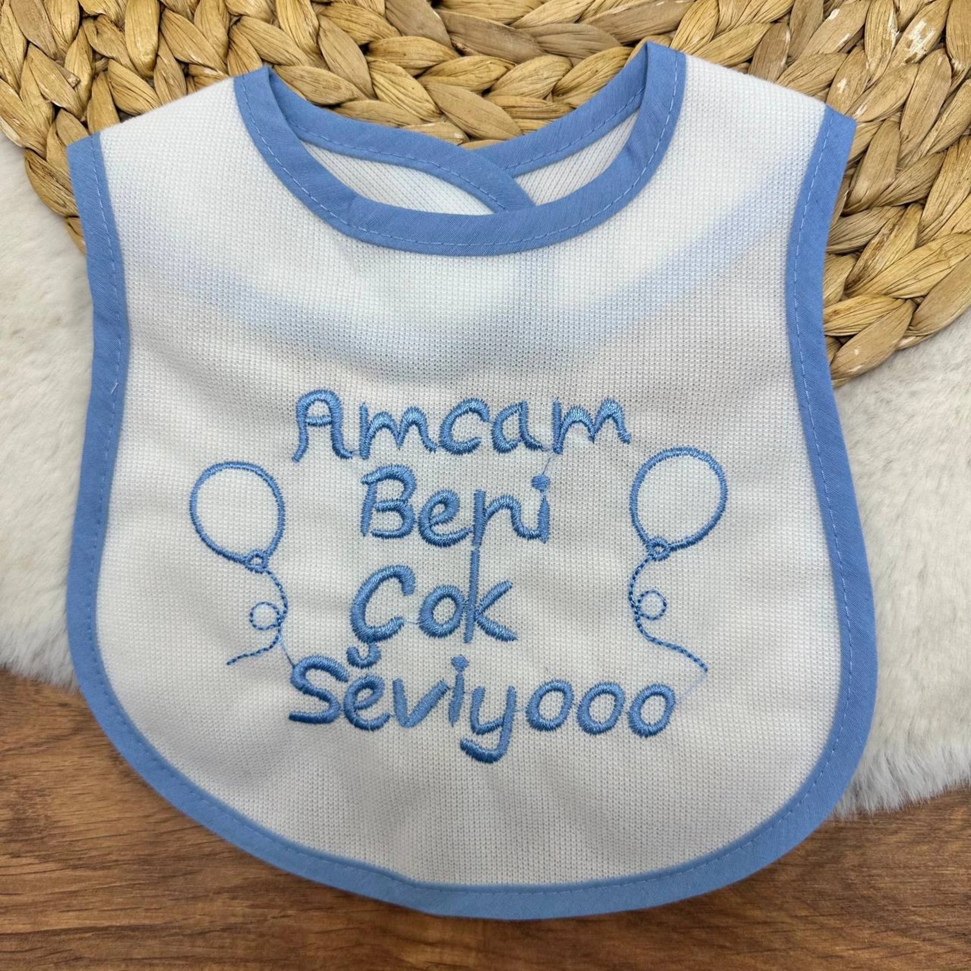 Amcam Beni Çok Seviyooo Yazılı Su geçirmez Havlu Önlük Mavi