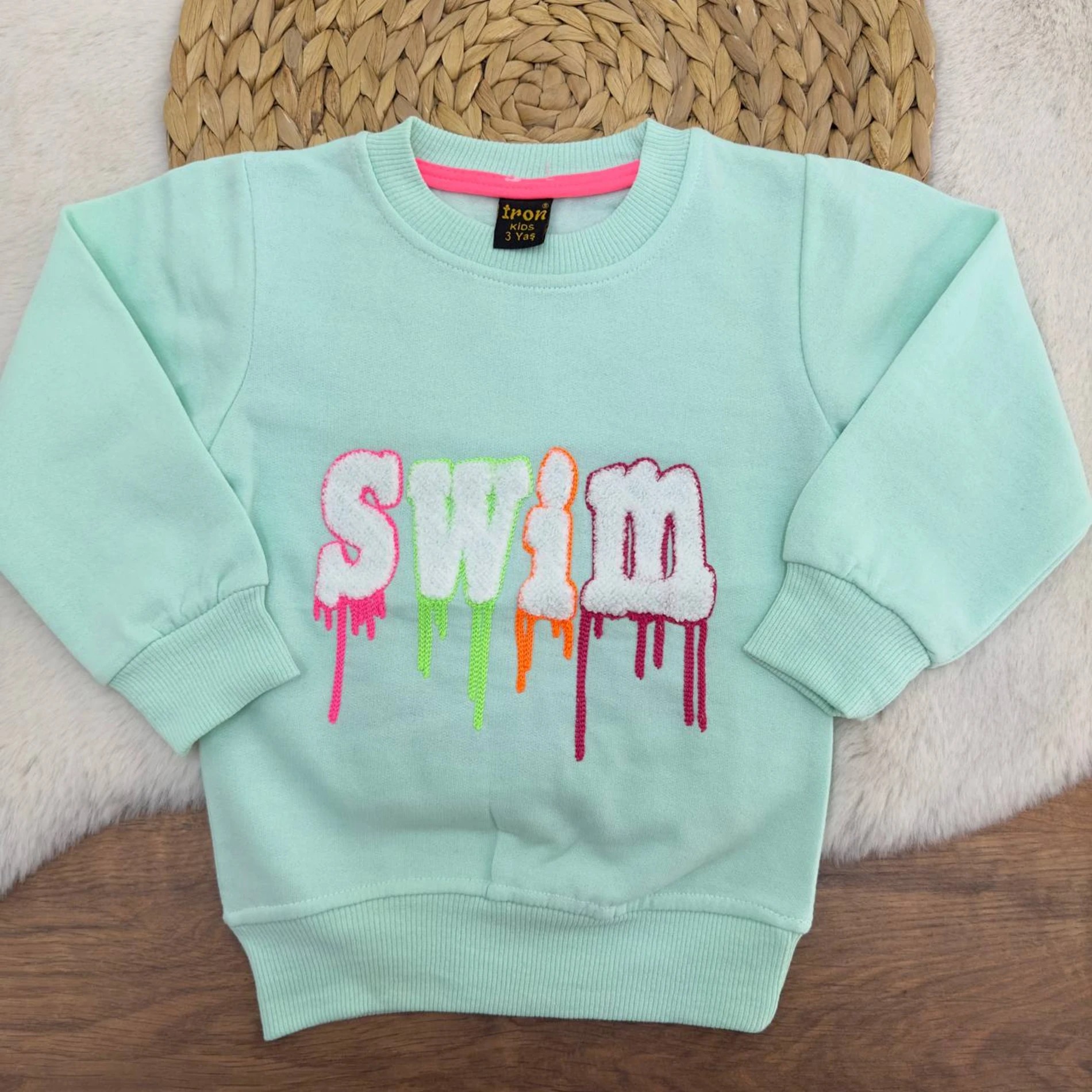 3-12 Yaş Swim Nakışlı 2 İp Şardonlu Sweatshirt Yeşil