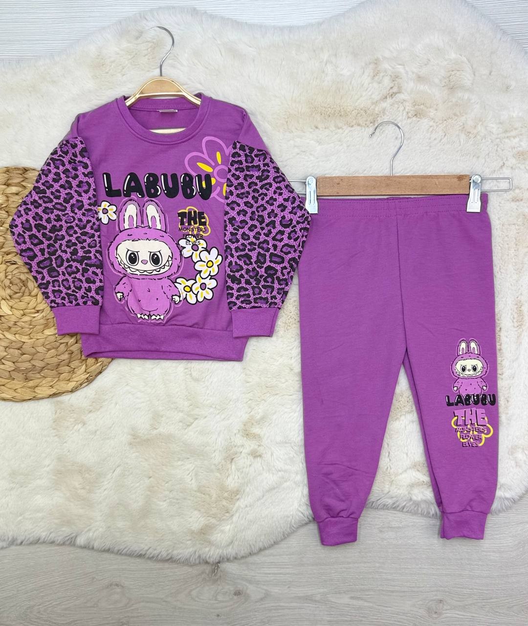 2-6 Yaş Labubu Baskılı Leoparlı Takım - MOR