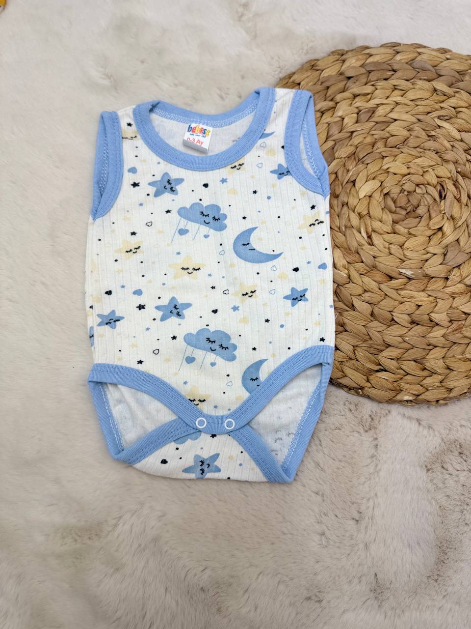 0-24 Ay Bulut Yıldızlı Çıtçıtlı Body - MAVİ