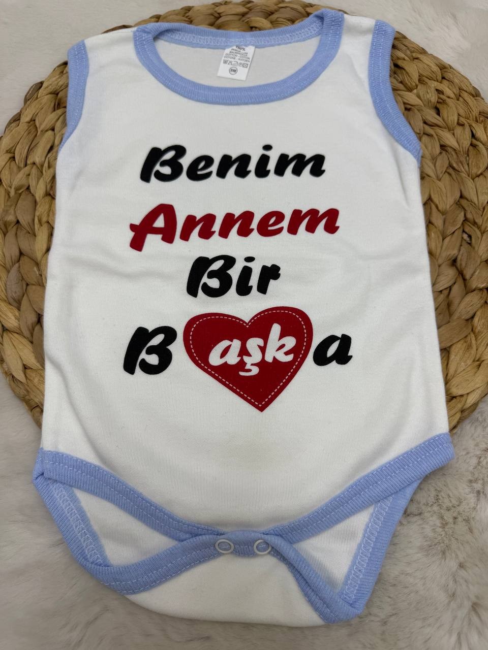 3 Ay-3 Yaş Penye Askılı Yazılı Çıtçıtlı Body - MAVİ