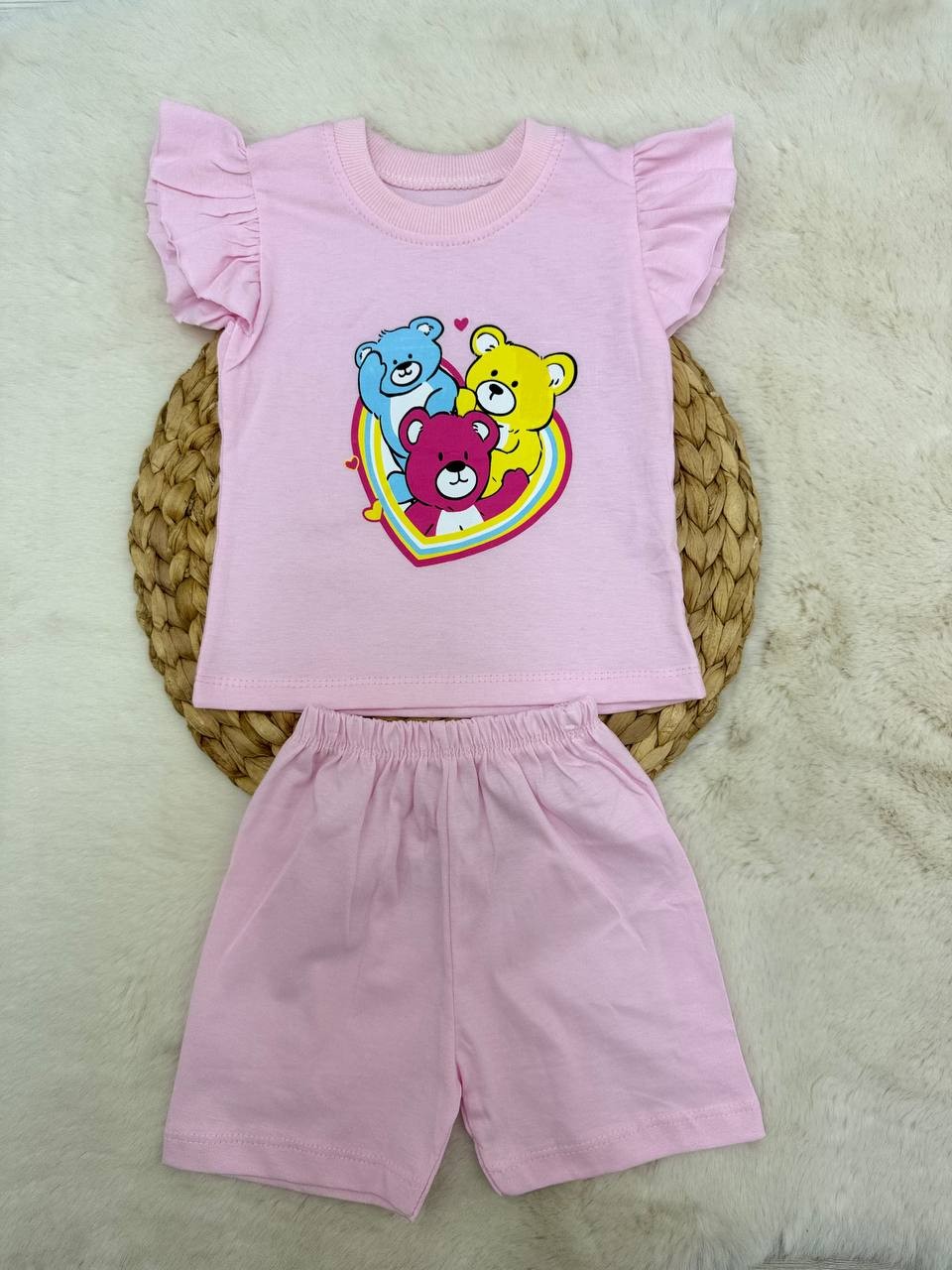6-24 Ay 3 Ayıcık Desenli Takım - PEMBE