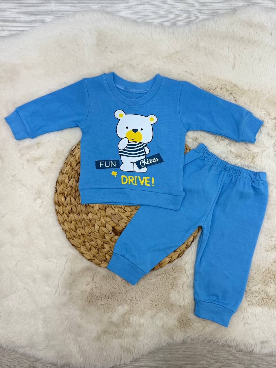 6-12 Ay Fun Drive Ayıcık Baskılı Mevsimlik Takım - TURKUAZ