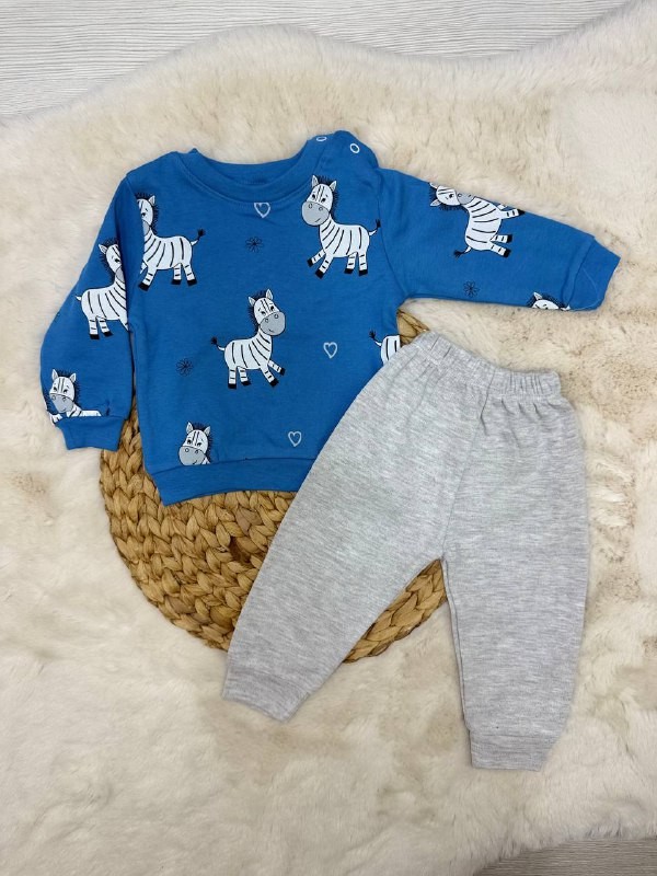 6-12 Ay Zebra Desenli Mevsimlik Takım - MAVİ
