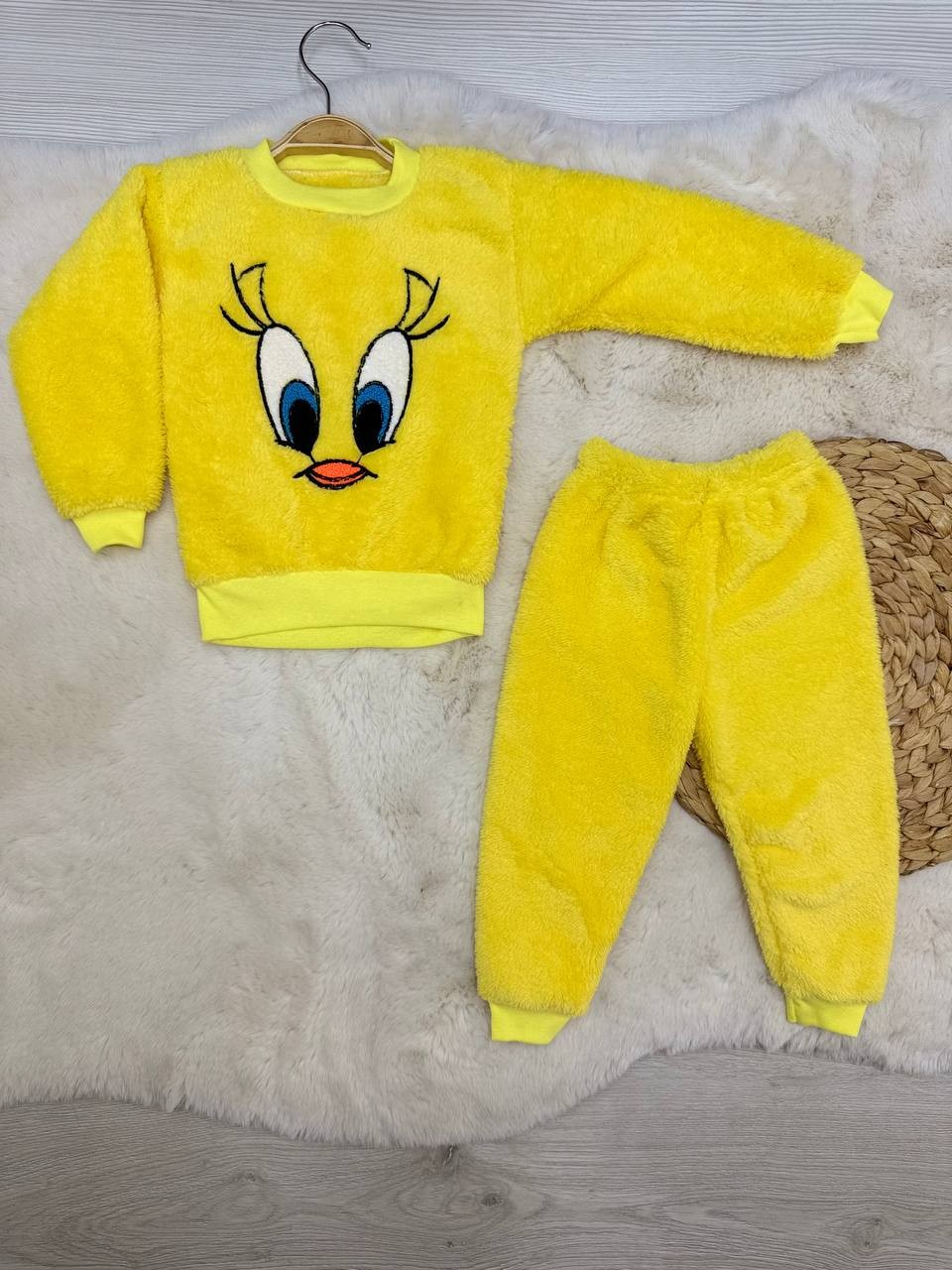 1-5 Yaş Labubu Nakışlı Peluş Takım - SARI