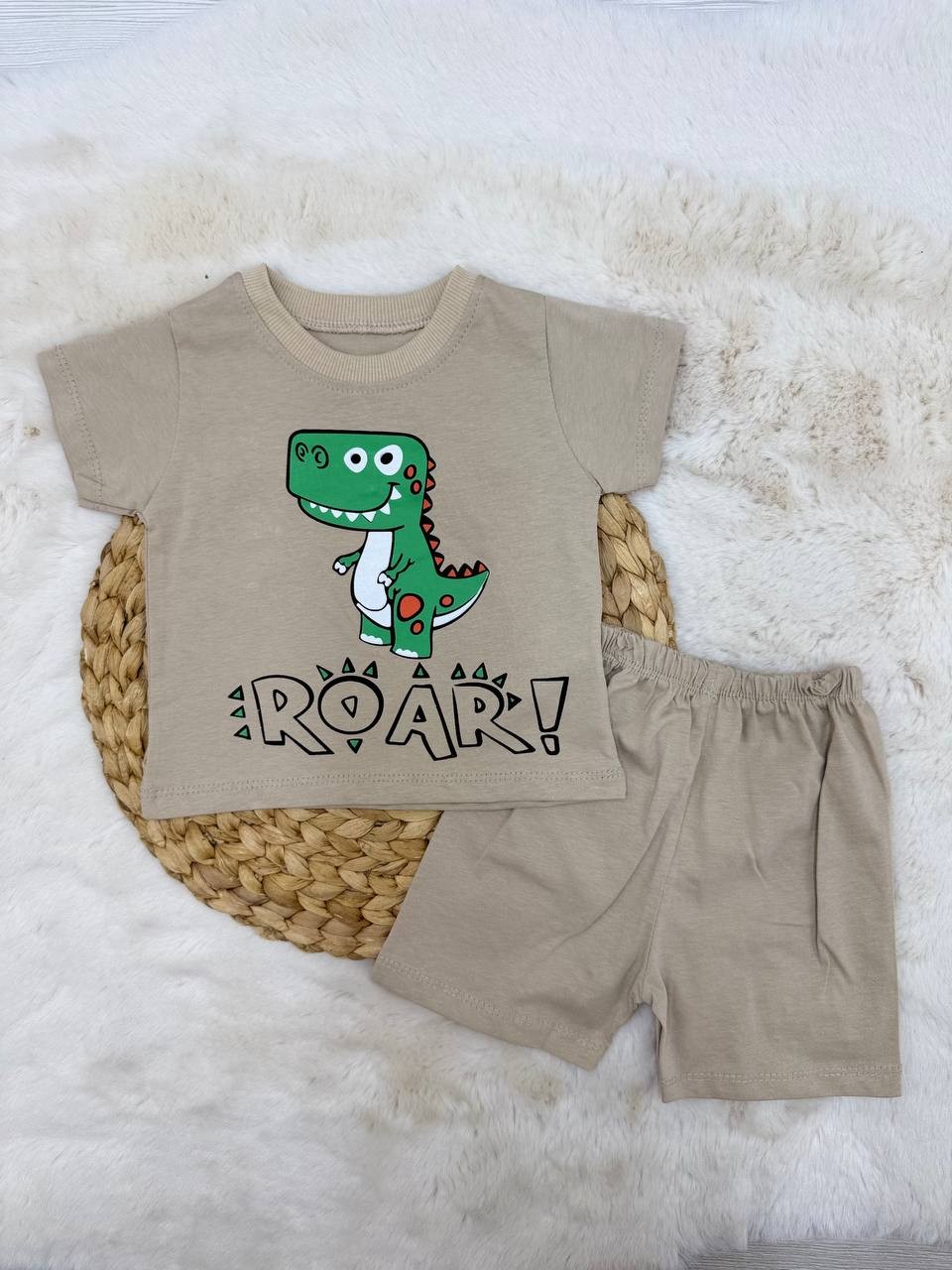 6-24 Ay Roar Dinazor Baskılı Takım - SÜTLÜ KAHVE