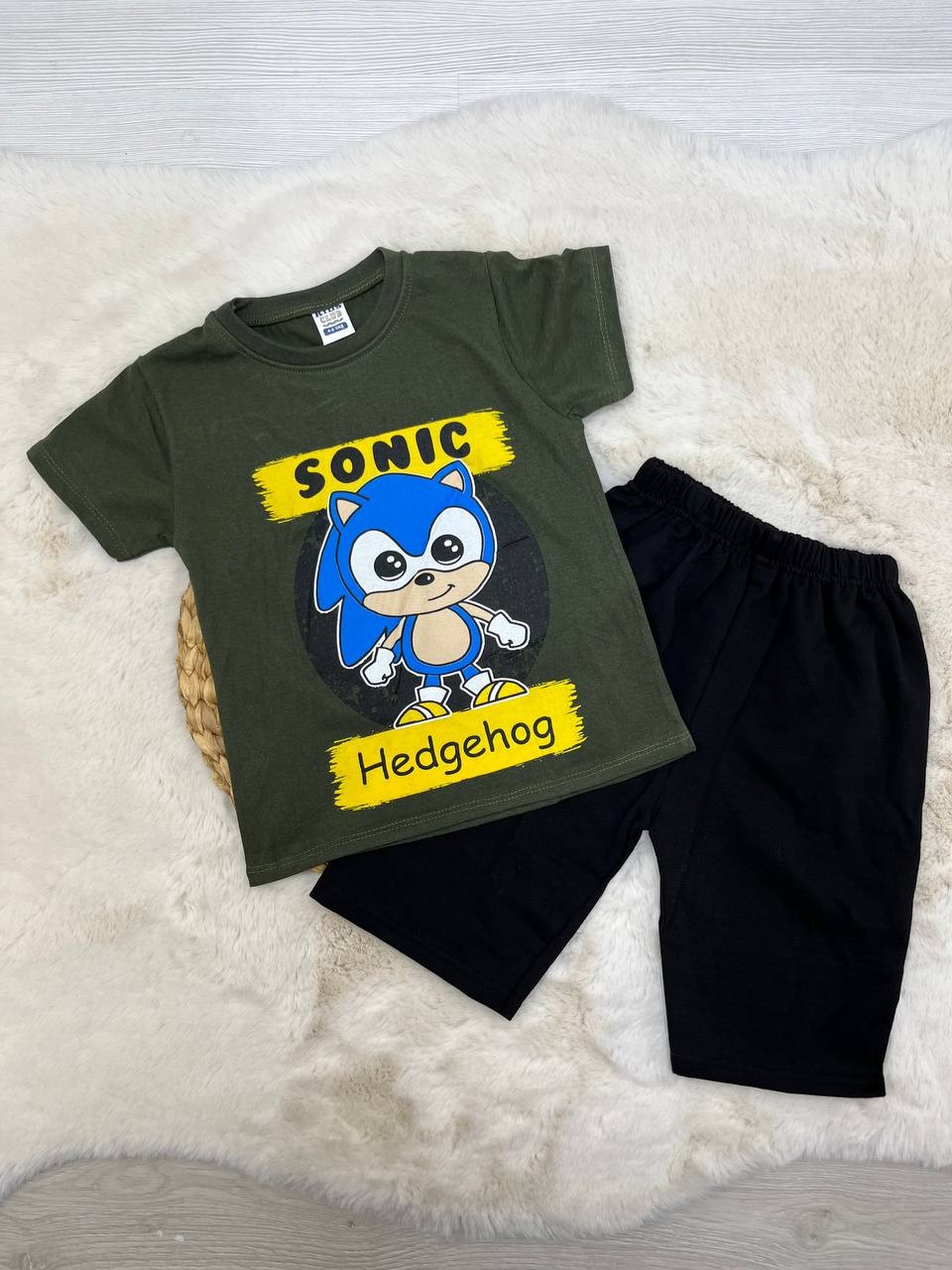 4-8 Yaş Sonic Desenli Penye Takım - HAKİ YEŞİLİ