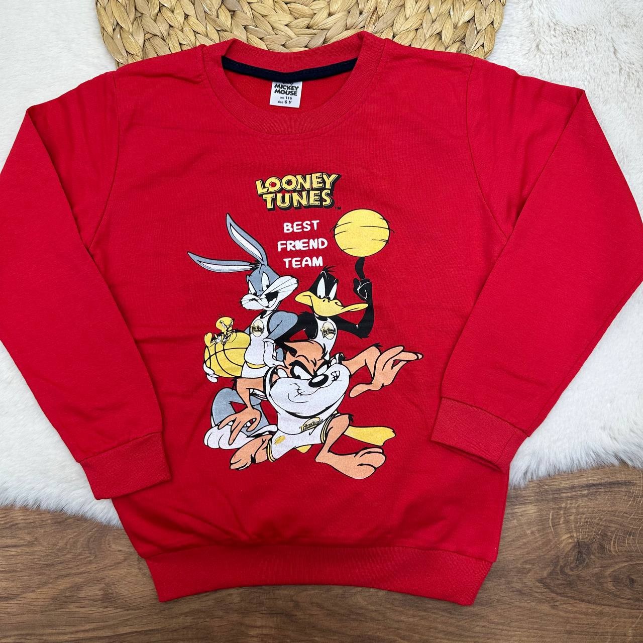 2-8 Yaş Looney Tunes Karakter Baskılı Çocuk Sweatshirt - Şardonsuz, 2 İplik - KIRMIZI