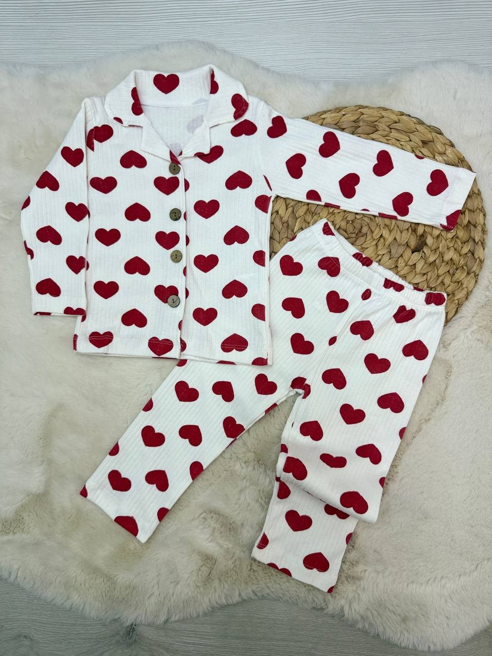 2-10 Yaş Fitilli Baskılı Kız Pijama Takımı  - BEYAZ