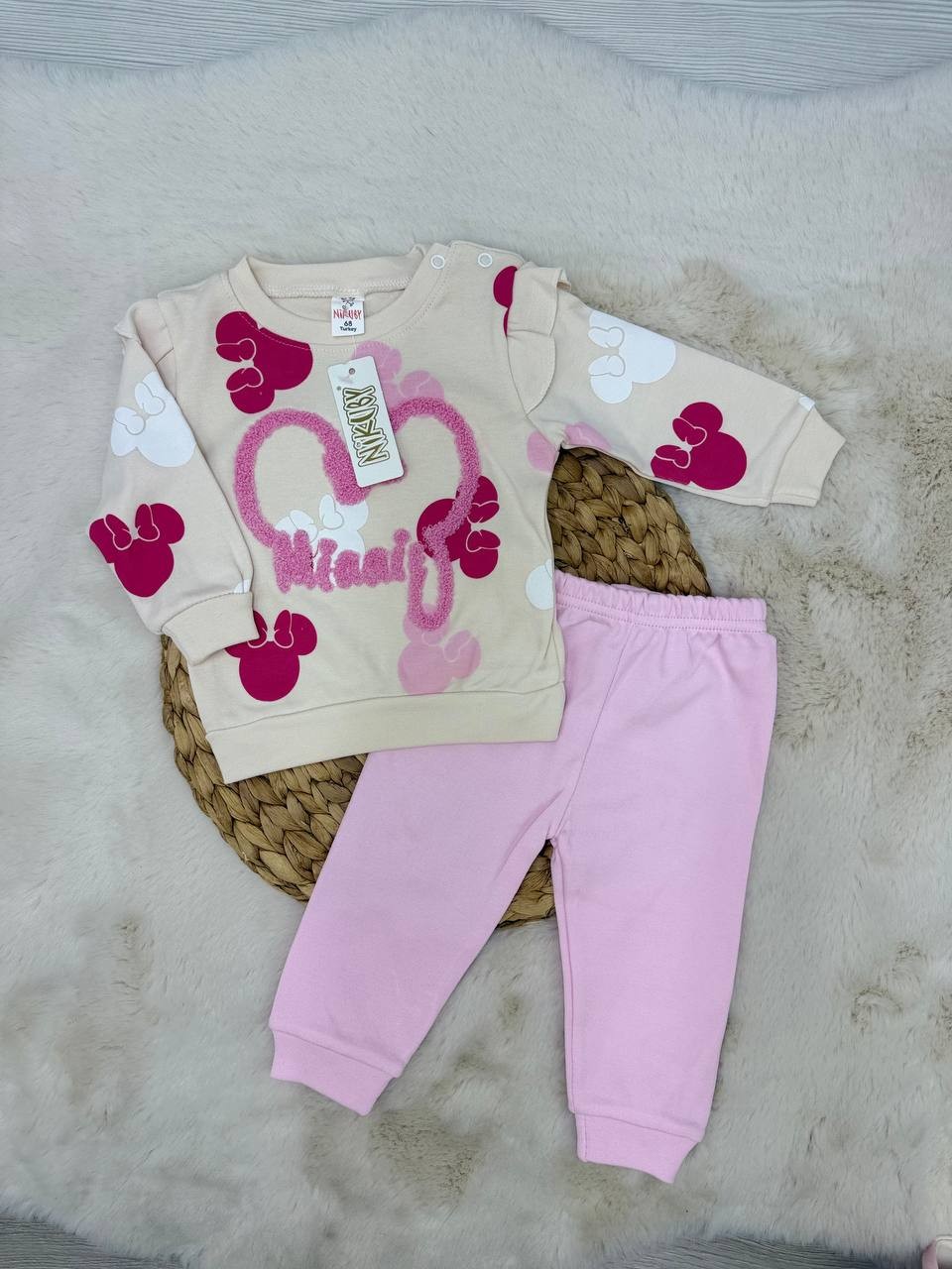6-18 Ay Minnie Nakışlı Mevsimlik Takım - PEMBE