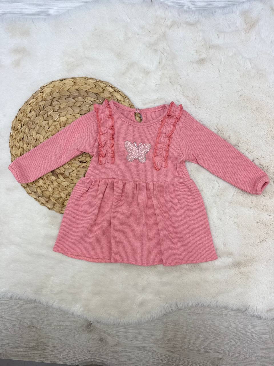 1-4 Yaş Waffle Kumaş Kelebek Model Elbise - SOMON