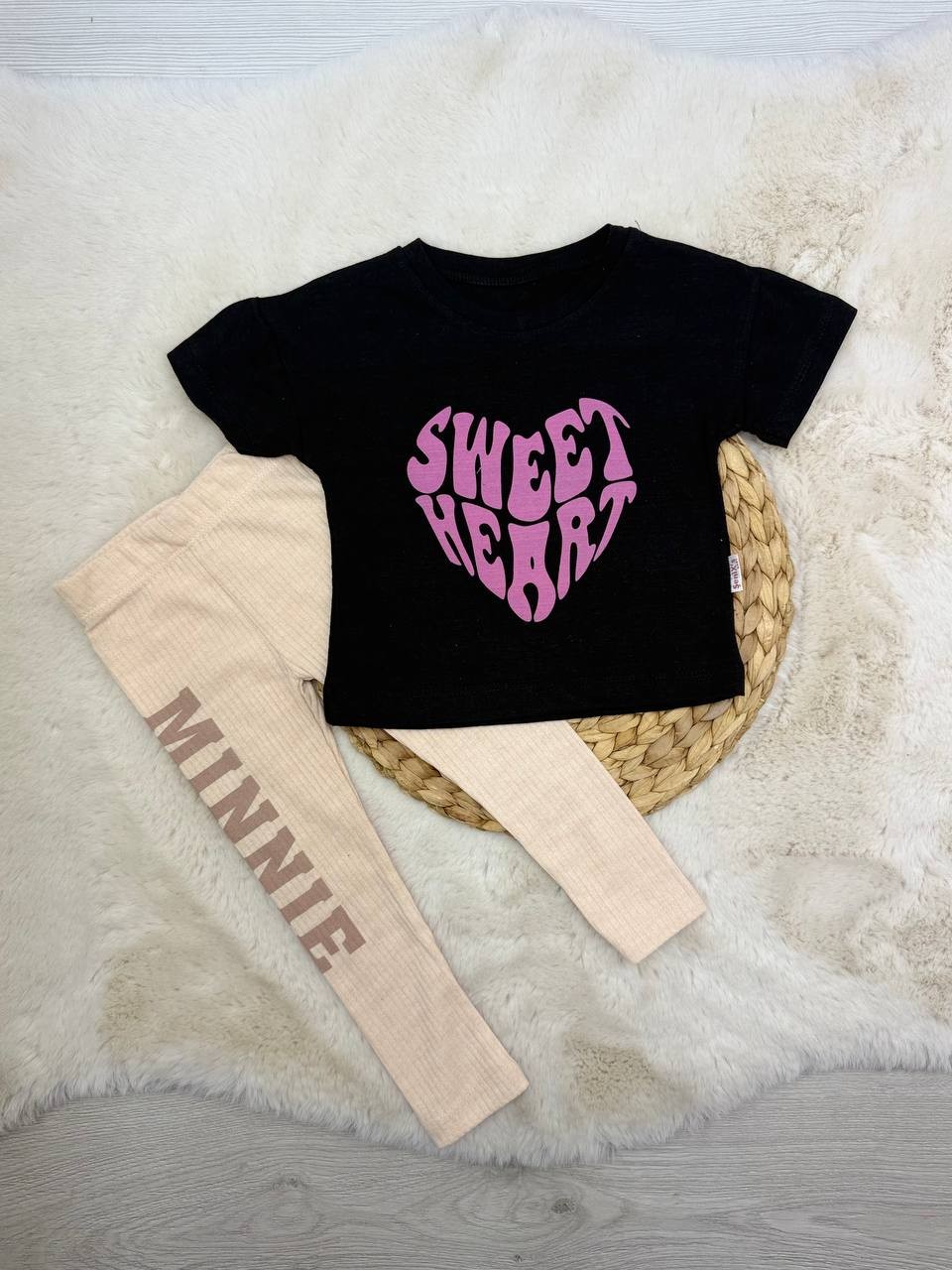 9 Ay-8 Yaş Sweet Heart Baskılı Taytlı Takım - BEJ