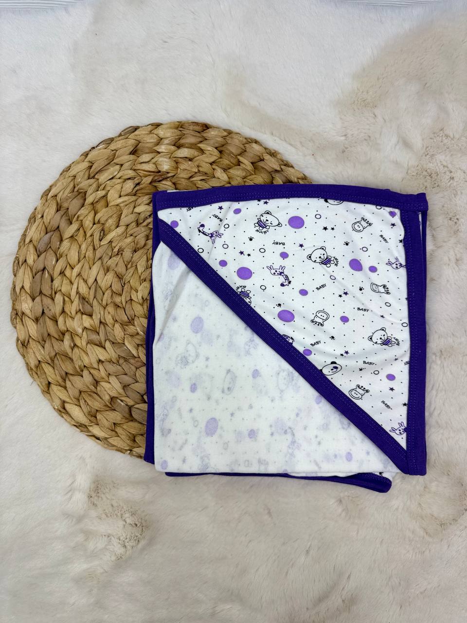 80x90 cm Penye Ayı Zürafa Baskılı Tek Kat Battaniye Kundak  - MOR
