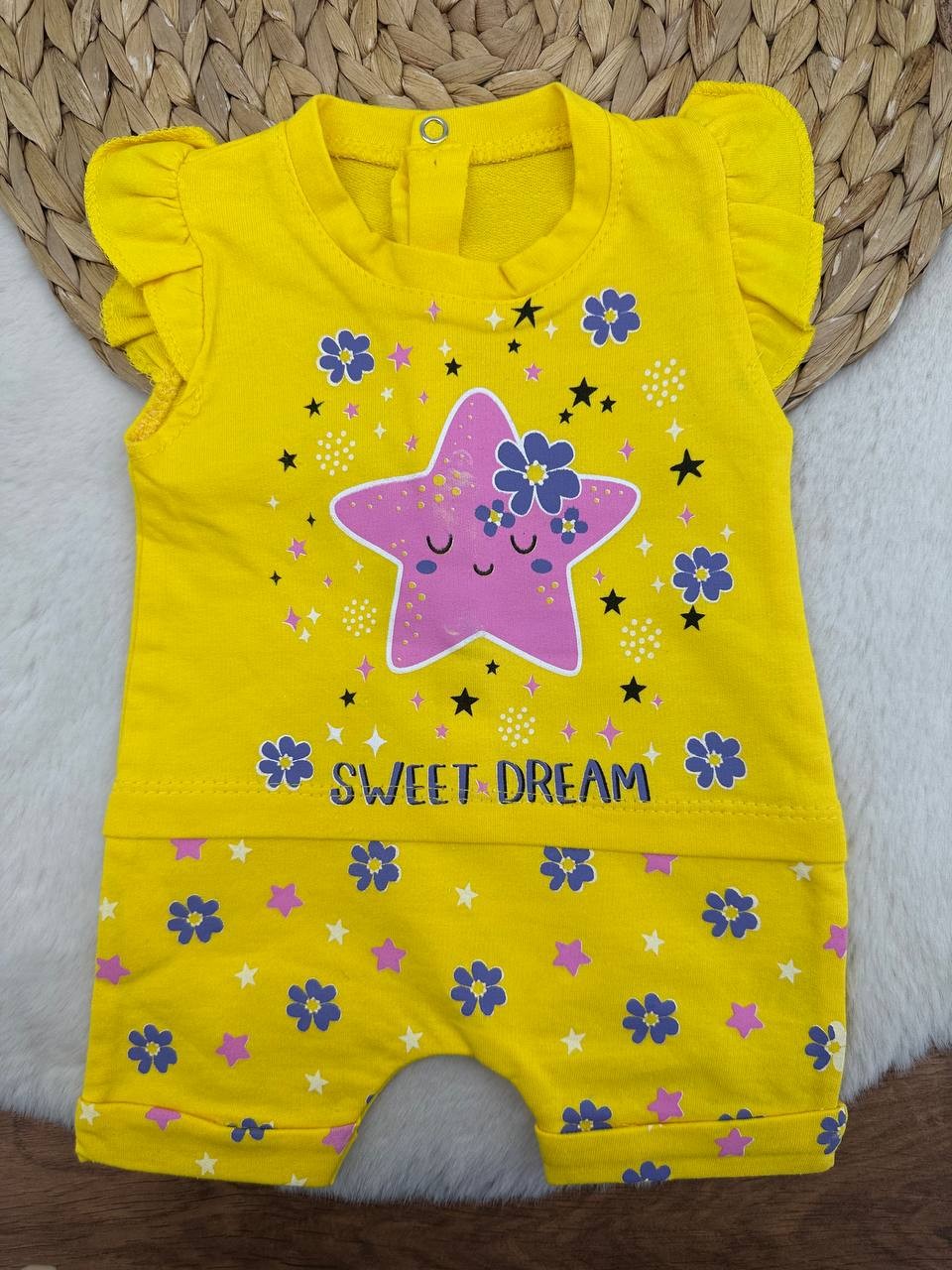 3-12 Ay Yıldız Sweet Dream Kısa Kol Tulum - SARI