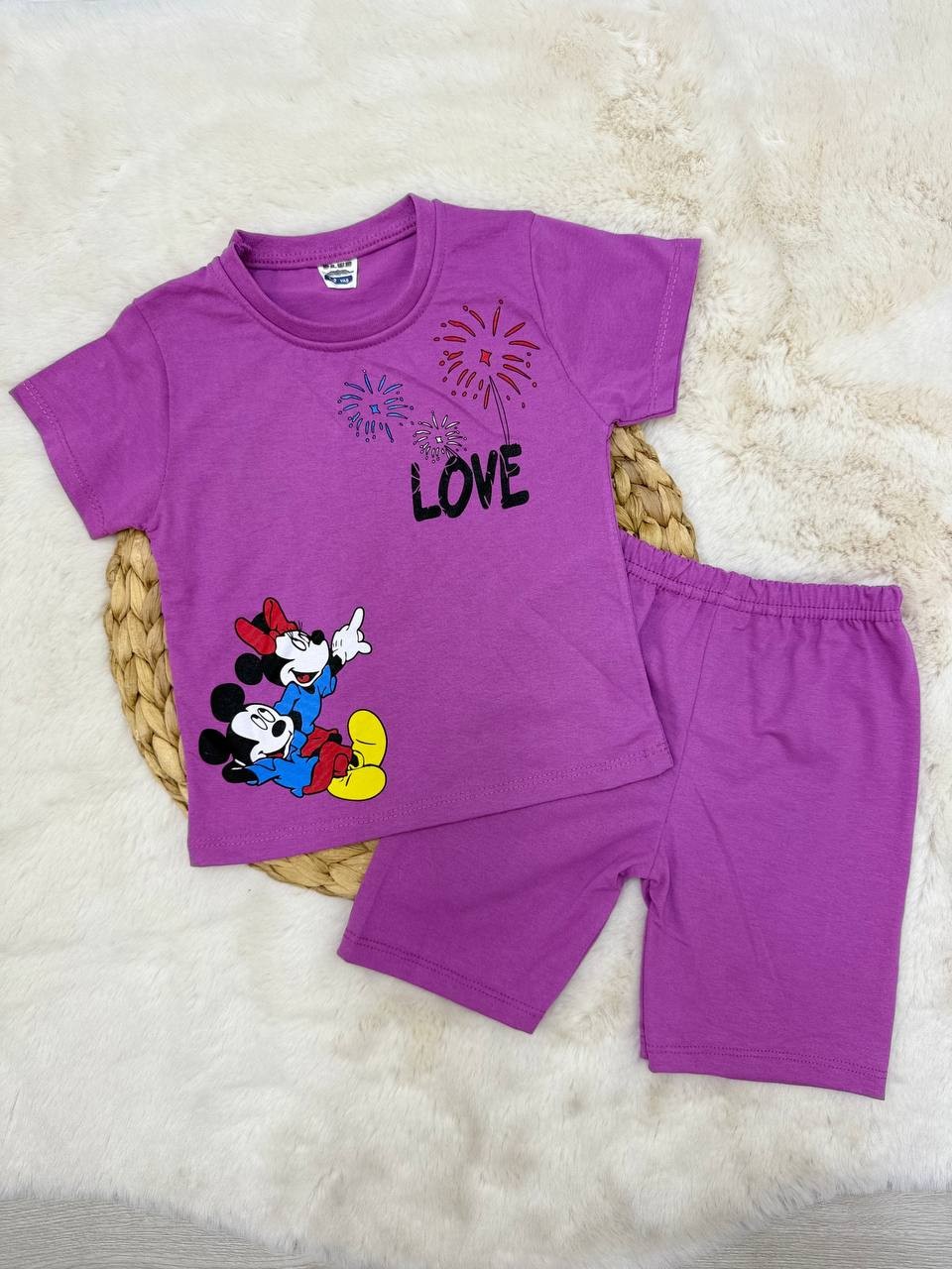 1-3 Yaş Love Minnie Baskılı Penye Takım - LİLA