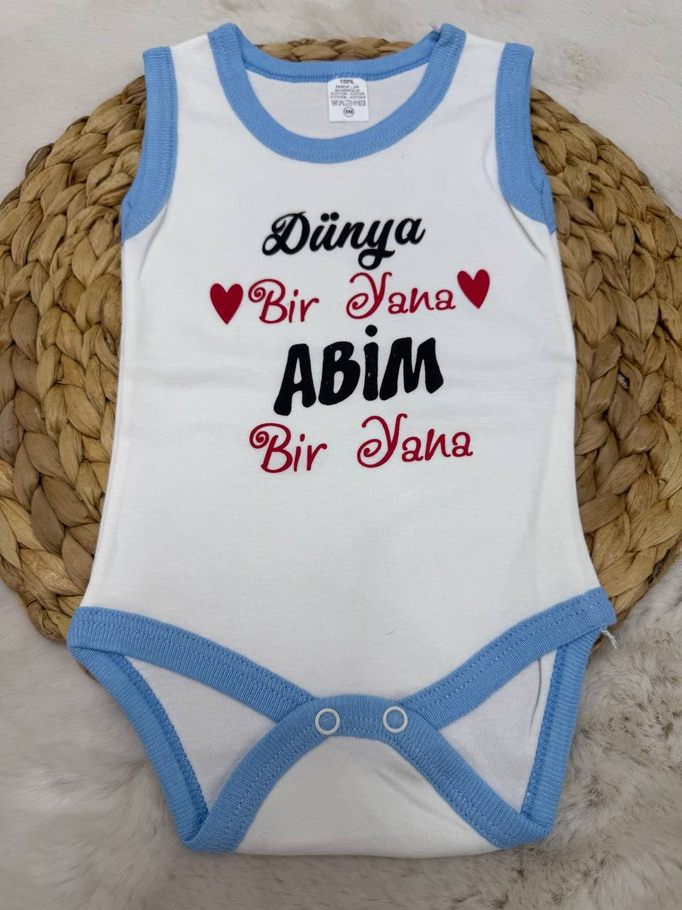 3 Ay-3 Yaş Penye Askılı Yazılı Çıtçıtlı Body - AÇIK MAVİ