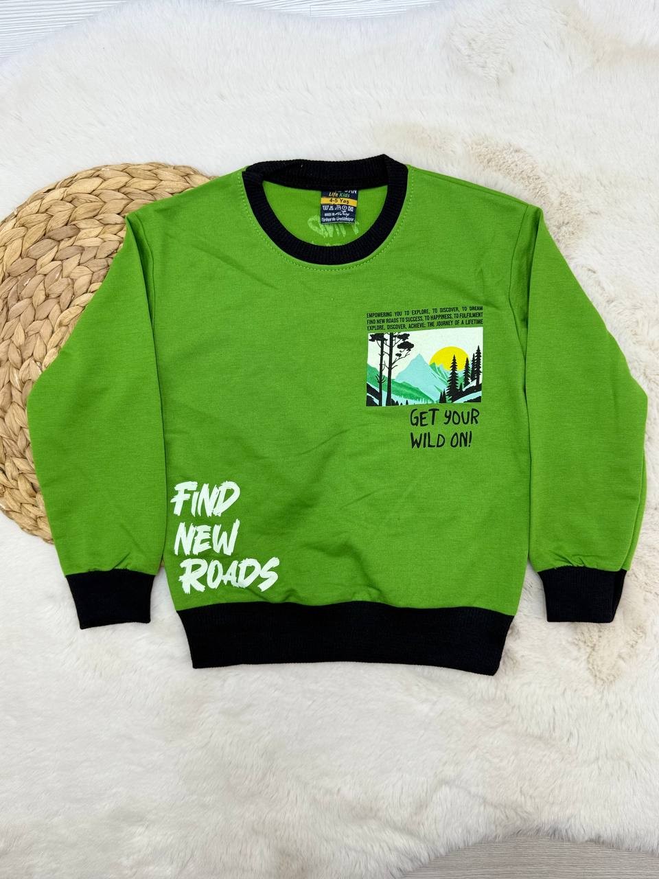 4-8 Yaş Ön Arka Baskılı Erkek Sweatshirt - YEŞİL