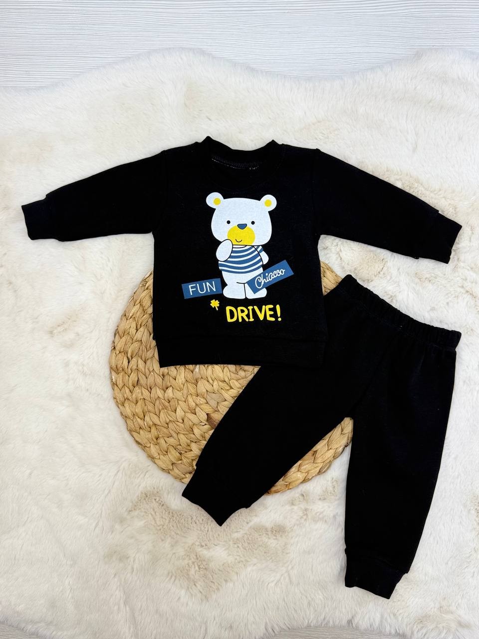 6-12 Ay Fun Drive Ayıcık Baskılı Mevsimlik Takım - SİYAH