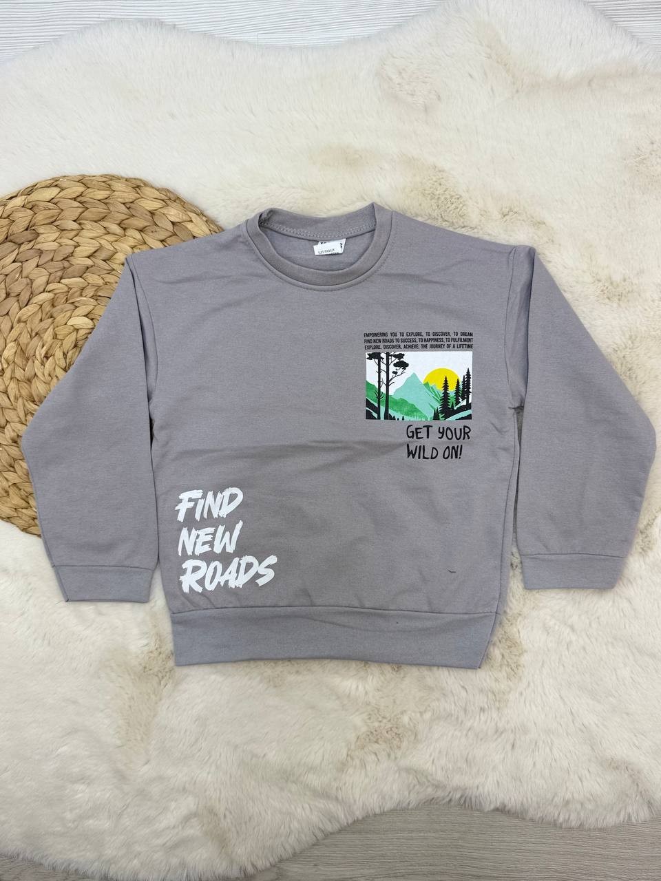 4-8 Yaş Ön Arka Baskılı Erkek Sweatshirt - GRİ