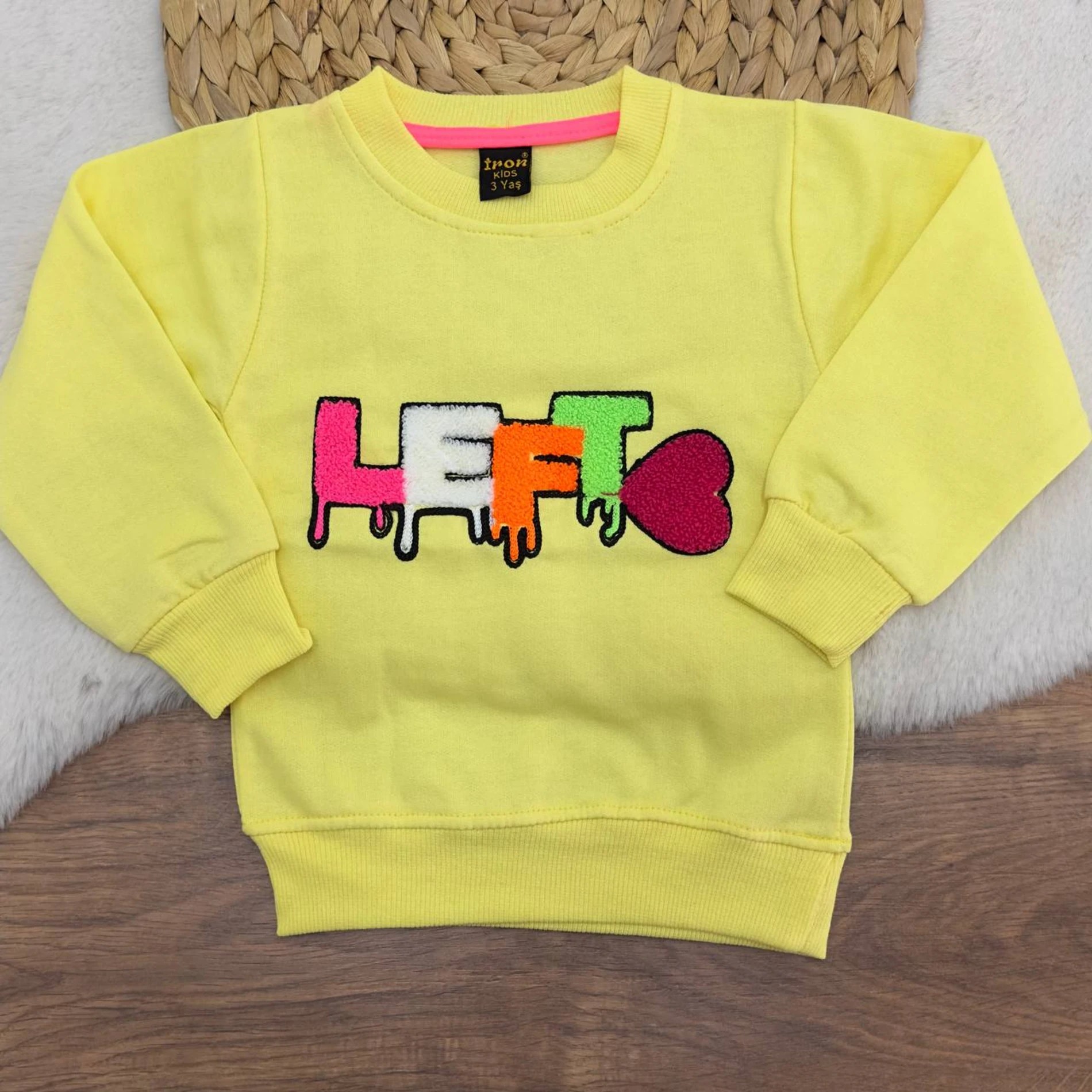 3-12 Yaş Lefto Nakışlı 2 İp Şardonlu Sweatshirt Sarı