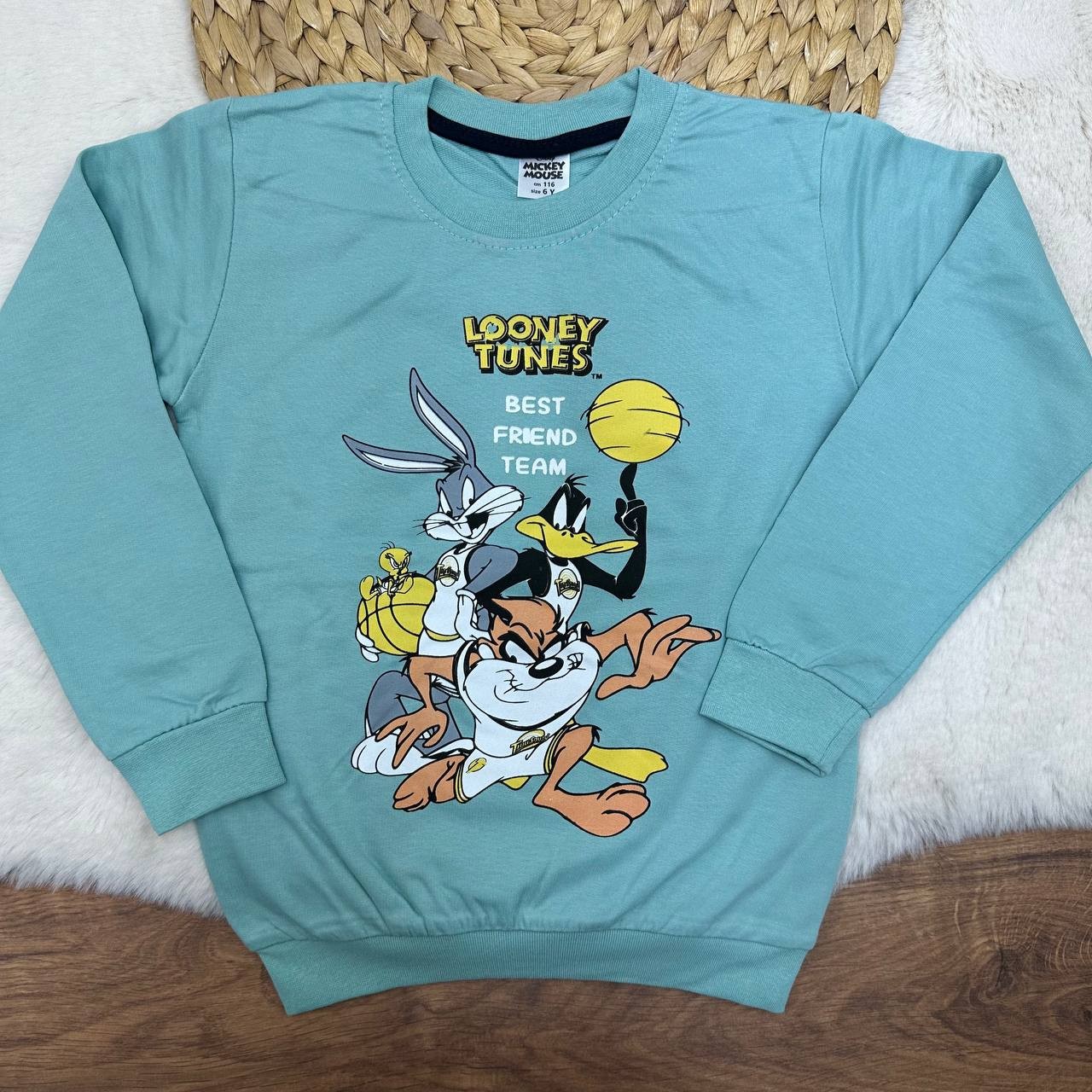 2-8 Yaş Looney Tunes Karakter Baskılı Çocuk Sweatshirt - Şardonsuz, 2 İplik - YEŞİL