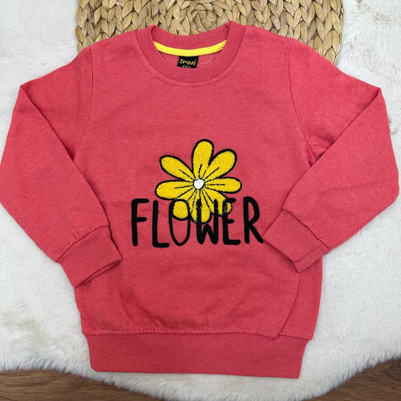 3-12 Yaş Flower Nakışlı 2 İp Şardonlu Sweatshirt - NAR ÇİÇEĞİ