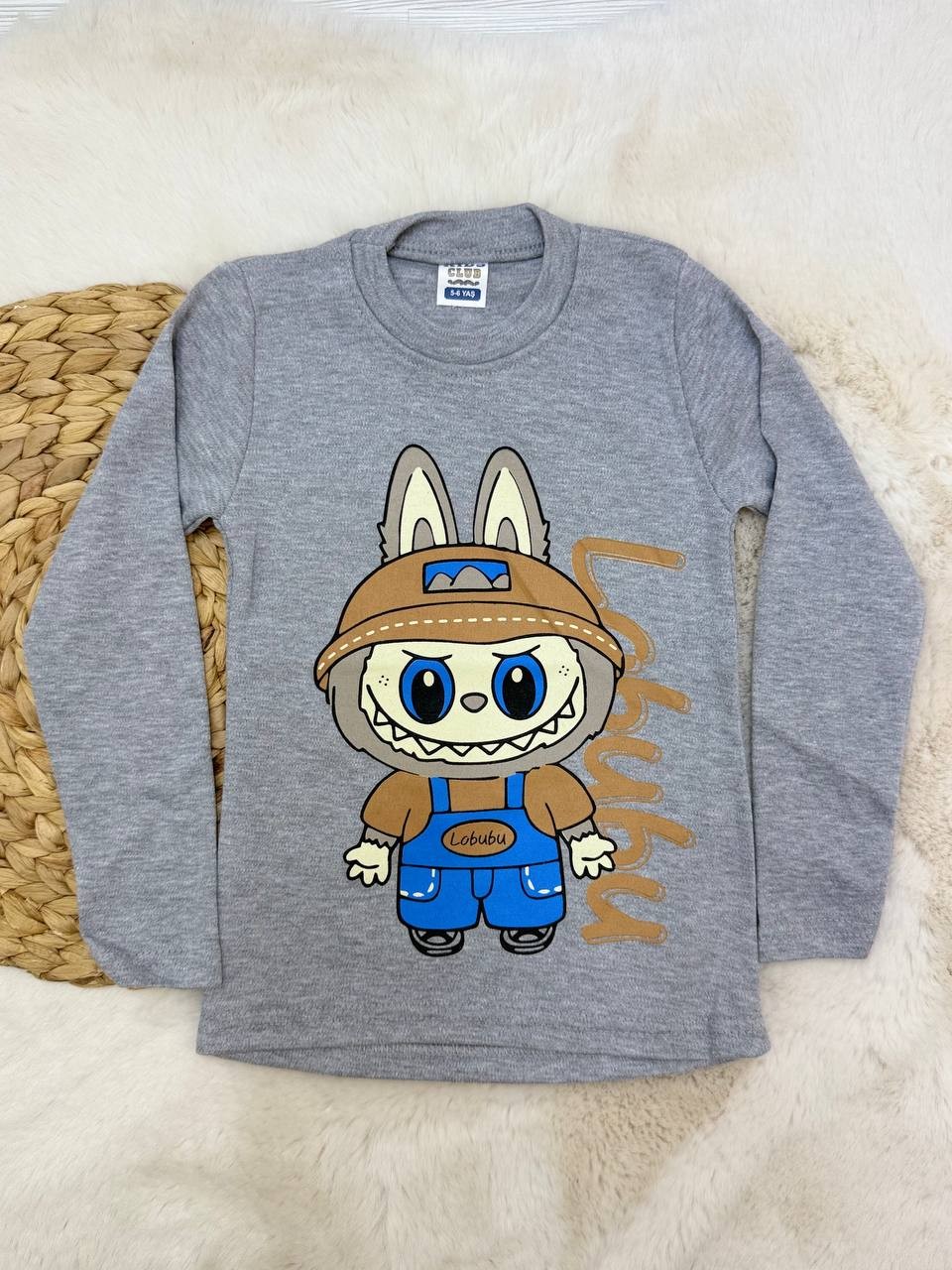 5-10 Yaş Labubu Baskılı Erkek Sweatshirt - GRİ