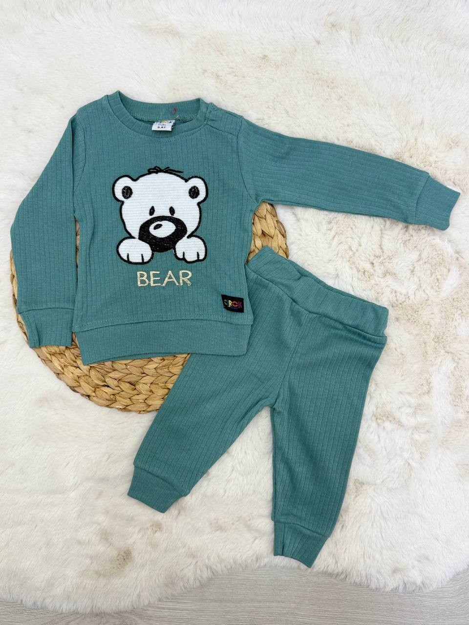 9-24 Ay Bear Nakışlı Fitilli Takım - YEŞİL