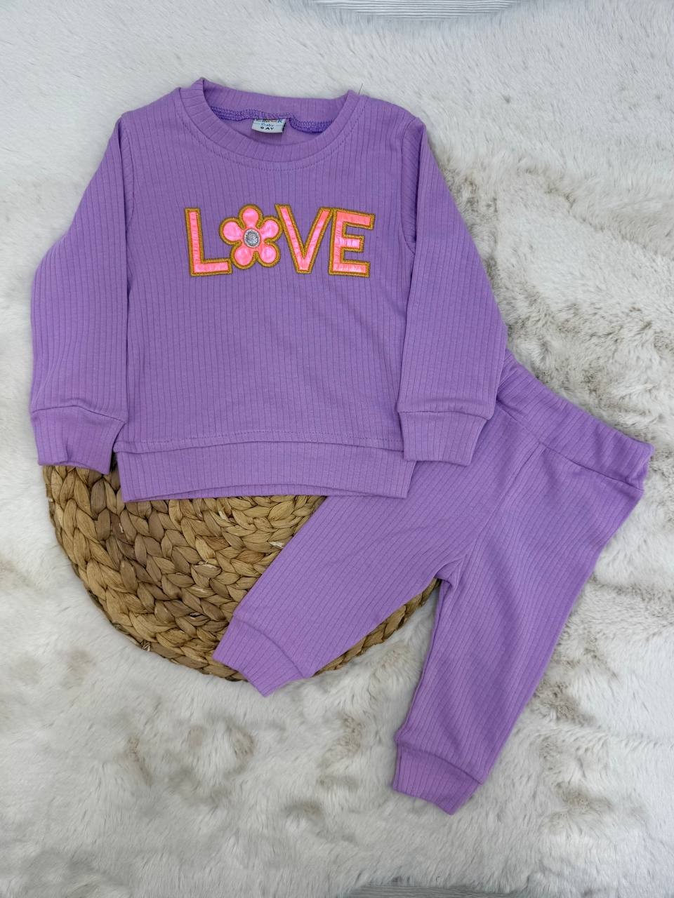 9-24 Ay Love Nakışlı Fitilli Takım - LİLA