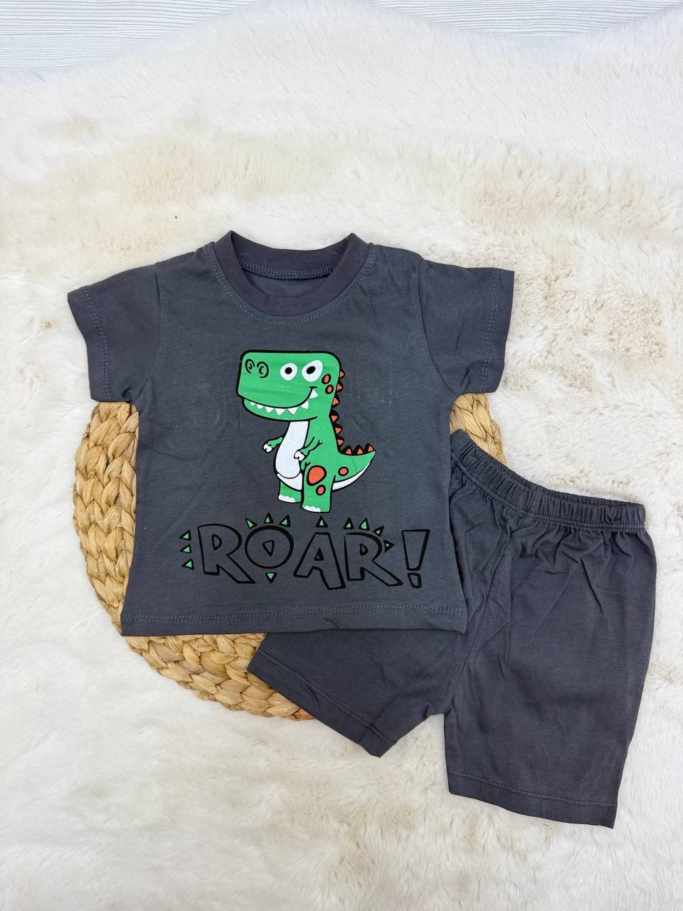 6-24 Ay Roar Dinazor Baskılı Takım - GRİ