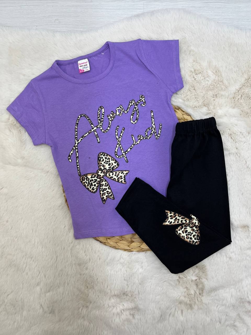 4-7 Yaş Always Leopar Desenli Taytlı Takım - LİLA