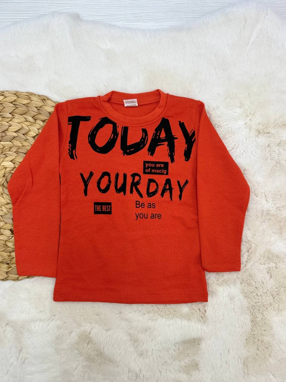 5-10 Yaş Today Yourday Baskılı Erkek Sweatshirt - TURUNCU