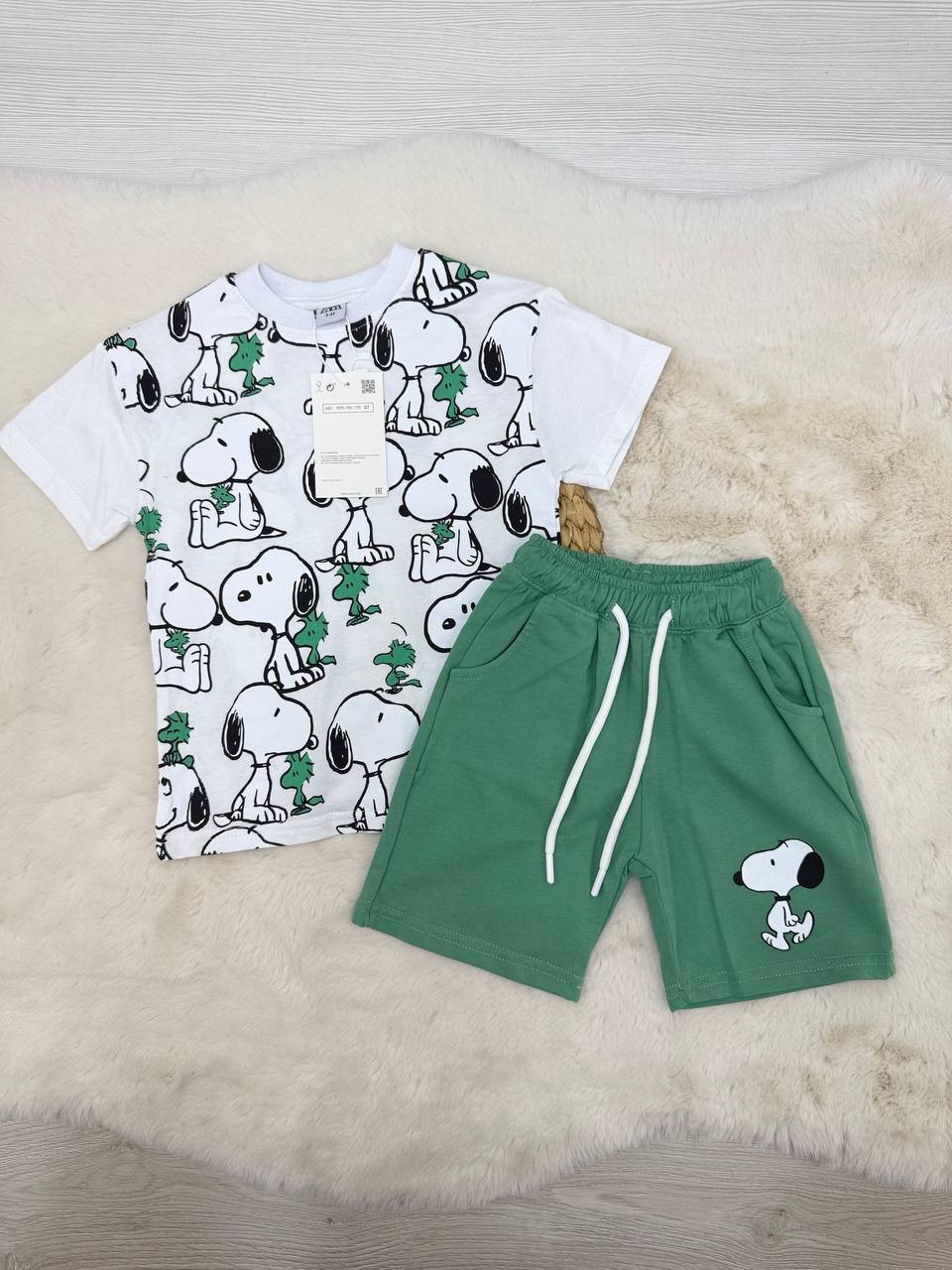 3-8 Yaş Snoopy Desenli Kompak Takım - YEŞİL