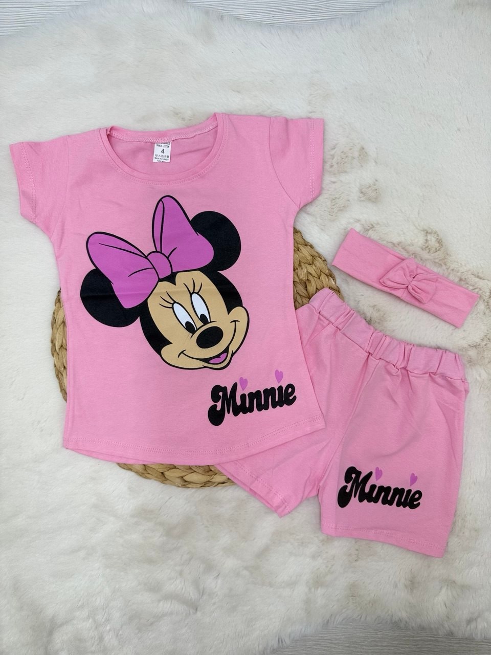 2-10 Yaş Minnie Baskılı Bandanalı Takım - PEMBE