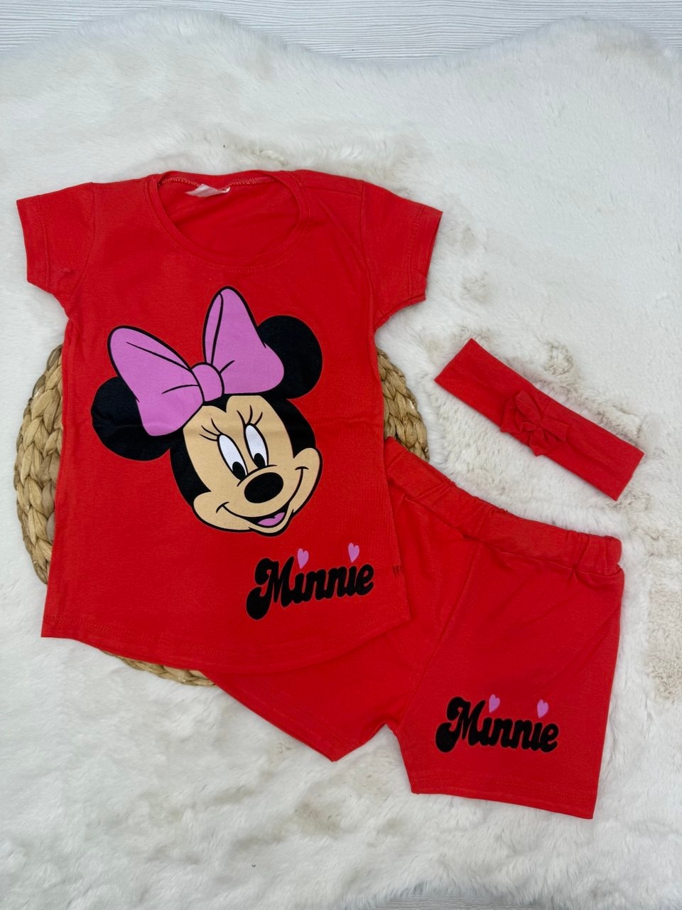 2-10 Yaş Minnie Baskılı Bandanalı Takım - NAR ÇİÇEĞİ