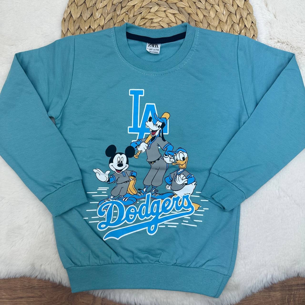 2-8 Yaş Disney Karakterleri LA Dodgers Desenli Sweatshirt - Şardonsuz, 2 İplik - YEŞİL