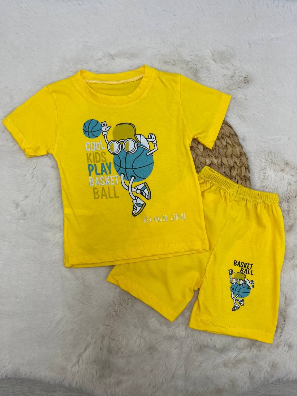 1-3 Yaş Basketbol Top Desenli Takım - LİMON SARI