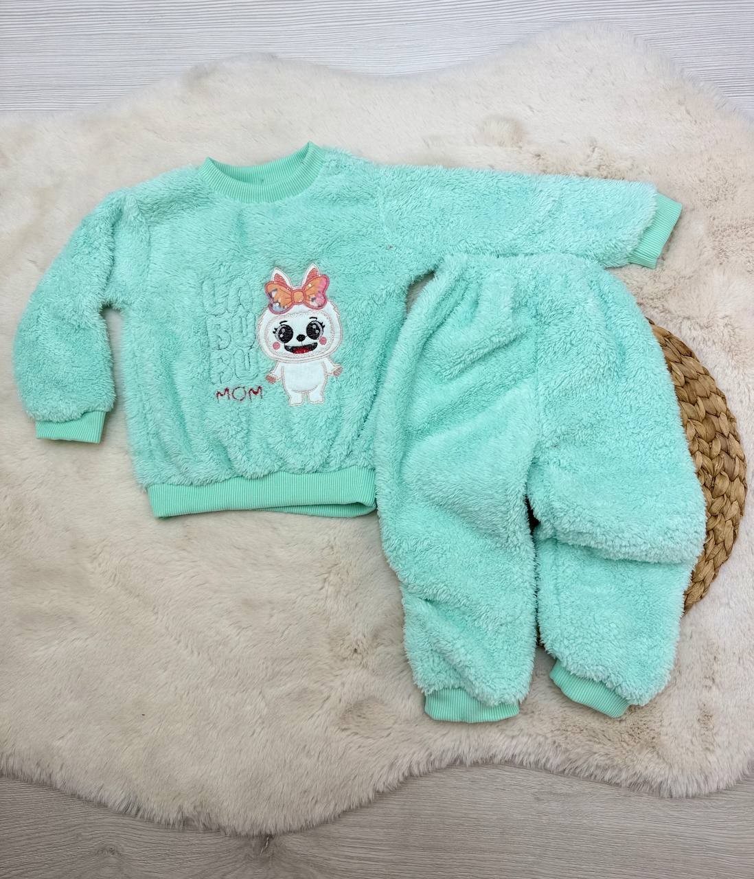 1-5 Yaş Labubu Nakışlı Peluş Kız Takım - YEŞİL