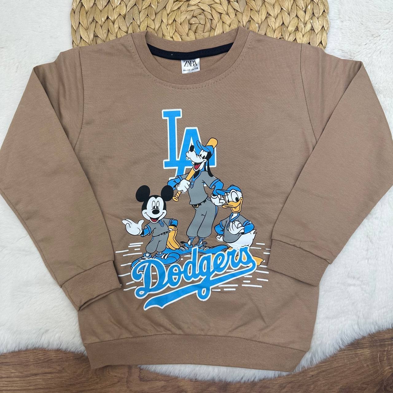 2-8 Yaş Disney Karakterleri LA Dodgers Desenli Sweatshirt - Şardonsuz, 2 İplik - SÜTLÜ KAHVE