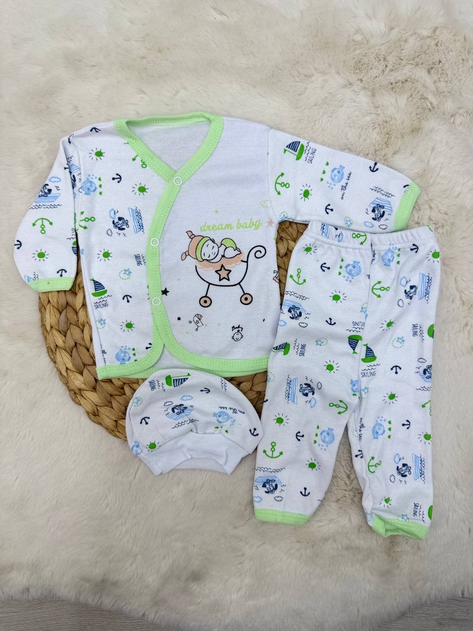 0-3 Ay Dream Baby Şapkalı 3 lü Takım - YEŞİL