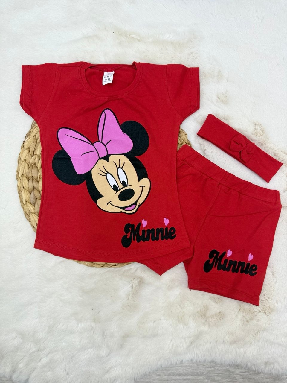 2-10 Yaş Minnie Baskılı Bandanalı Takım - KIRMIZI