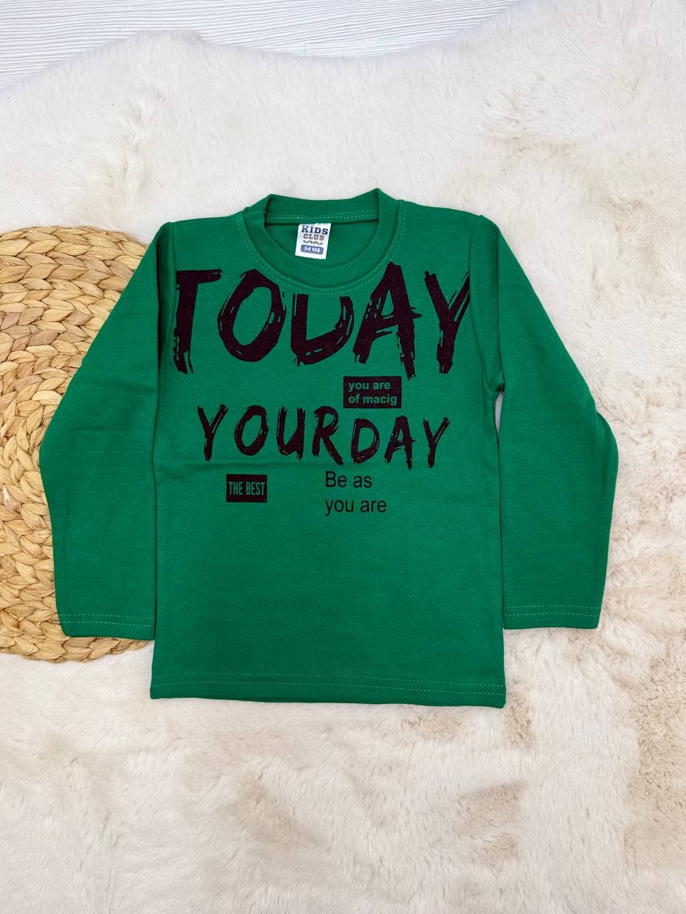 5-10 Yaş Today Yourday Baskılı Erkek Sweatshirt - YEŞİL