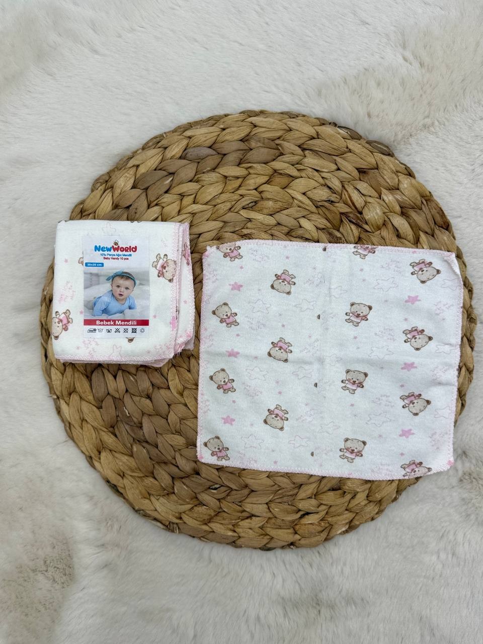 10'Lu Penye Desenli Ağız Mendili  - PEMBE