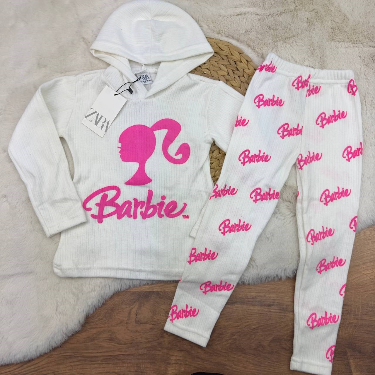 4-10 Yaş Zara Barbie Kapşonlu Fitilli Kız Takım Krem