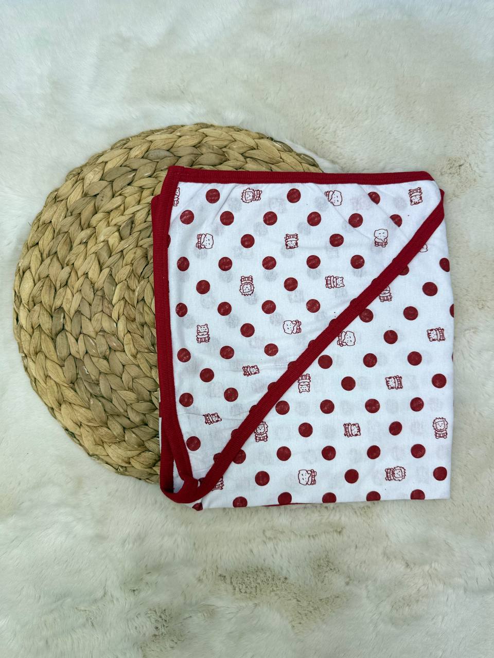 80x90 cm Penye Benekli Tek Kat Battaniye Kundak  - KIRMIZI